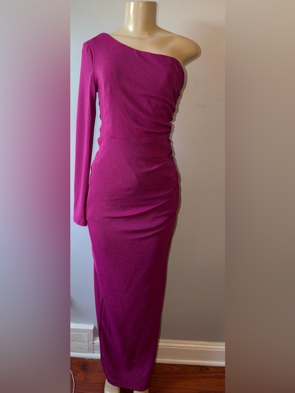 Lulu's Deep Wine One-Shoulder Gown